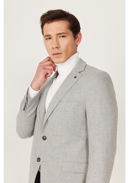 ALTINYILDIZ CLASSICS Erkek Gri Slim Fit Dar Kesim Mono Yaka Desenli Yünlü Blazer Ceket indirimleri