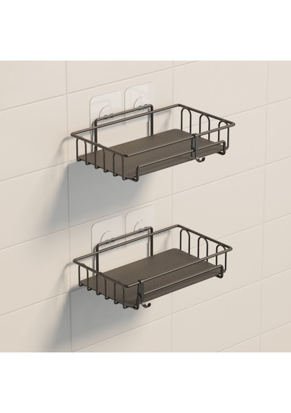 Teknotel Yapışkanlı Kancalı 2 Adet Banyo Rafı Mat Siyah ST242P Pleksi Taban