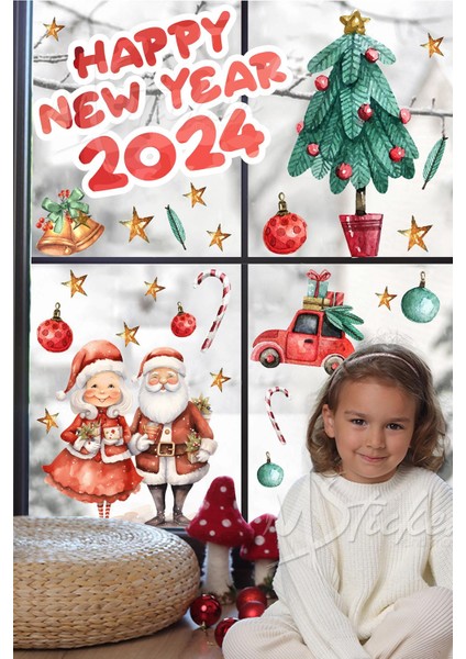 Hoşgeldin 2025, Happy New Year 2025 Yeni Yıl Kış Konseptli Sevimli Noel Baba ve Ağaçlar Figürler