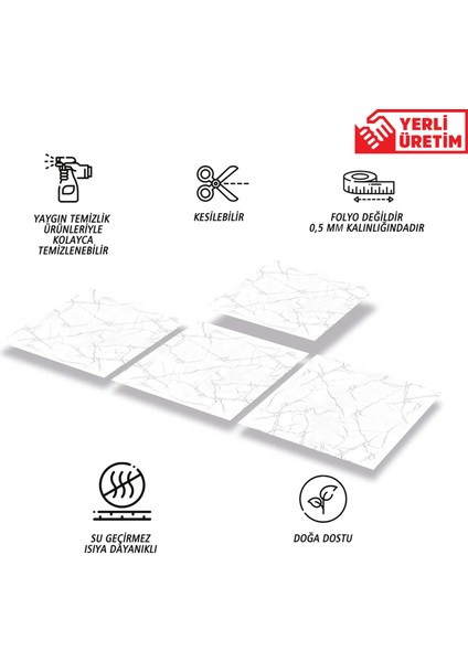 Kendinden Yapışkanlı Silver Desenli Pvc Karo 30X30 cm (4 Adet) 0,36 M2