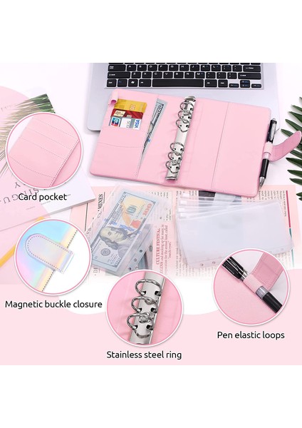 A6-Lazer Pembe Tarzı A6 Bütçe Cüzdanı Defteri İle Nakit Zarflar Sistemi, Gider Bütçe Tabloları, Kategori Etiketleri, Bütçeleme Ve Para Biriktirme Için (Yurt Dışından)