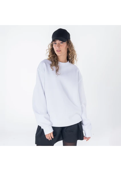 Friday Offset Monica Kadın Beyaz Oversize Bisiklet Yaka Sweatshirt