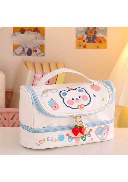 Mavi Kawaii Pvc Su Geçirmez Kırtasiye Kalem Kutusu Sevimli Taşınabilir Kalem Çantası Kore Kırtasiye Sevimli Saklama Çantası Okul Malzemeleri (Yurt Dışından)