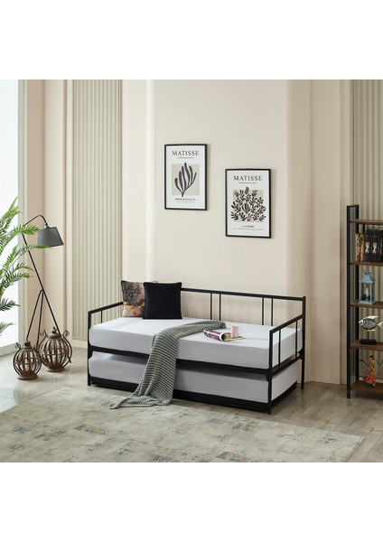 Forte Yavrulu Karyola Daybed Tek-Çift Kişilik Metal Karyola Siyah