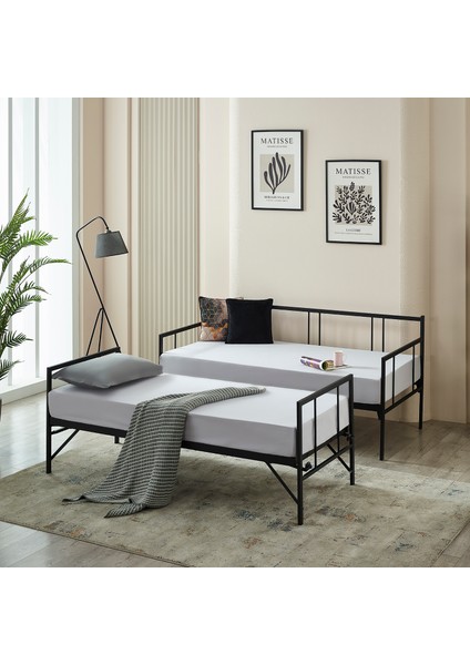 Forte Yavrulu Karyola Daybed Tek-Çift Kişilik Metal Karyola Siyah