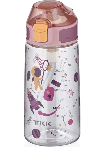 Tkk 500 ml Silikon Pipetli Kilitlenebilir Kapak Desenli Sızdırmaz Tritan Su Matarası