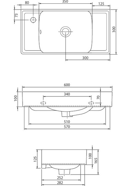 Turkuaz Seramik Sharp 60X30 cm  Sol Delikli Lavabo