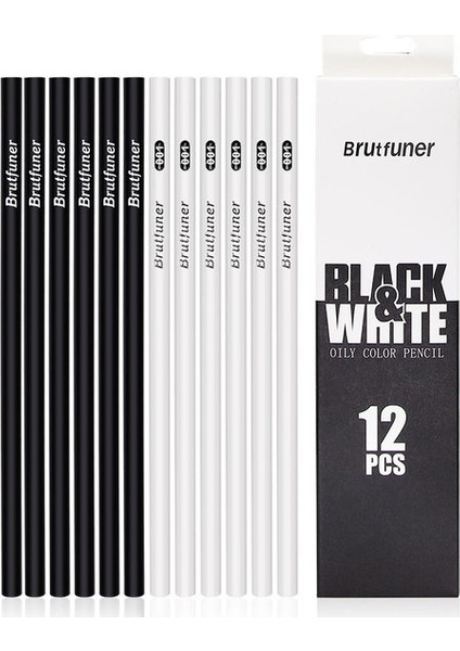 Siyah ve Beyaz Brutfuner 12/24/48 Renk Yağlı Ahşap Metal Renkli Kalemler Suluboya Kalem Kroki Çizim Kalem Seti Boyama Sanat Malzemeleri (Yurt Dışından)