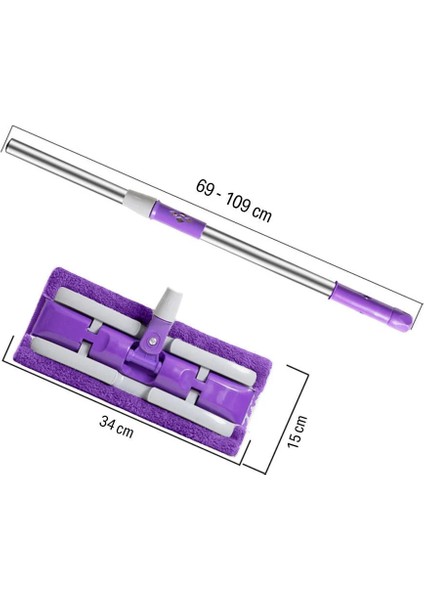 ( 3 Adet Yedek Bez Hediyeli ) Yer Mopu Fayans Duvar Yüzey Temizlik Mikrofiber Mandallı Sihirli Mop