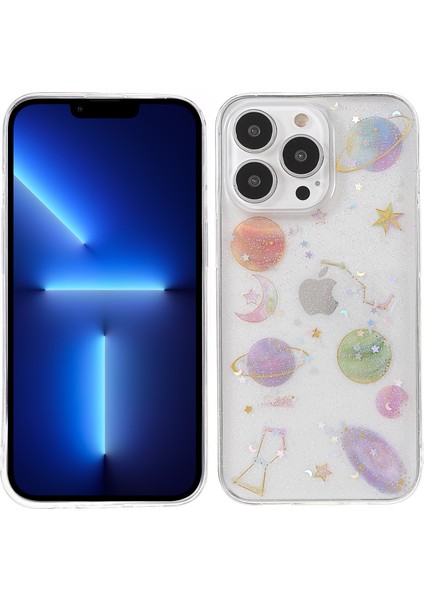 Iphone 13 Pro Telefon Kılıfı Şık Star Planet Baskı Çıkartmaları Tasarlama Anti-Çizelge Epoksi Yumuşak Tpu Kılıfı 6.1 Inç-Cransparent (Yurt Dışından)