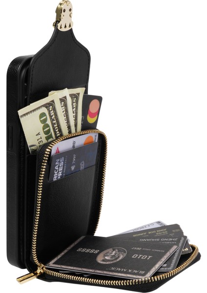 Iphone 13 Mini Telefon Kılıfı Için 5.4 Inç Crossbody Card Tutucu Pu Deri Kaplamalı Tpu Kickstand Fermuar Kapak Black (Yurt Dışından) fiyatları