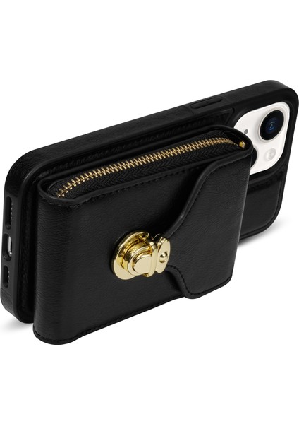 Iphone 13 Mini Telefon Kılıfı Için 5.4 Inç Crossbody Card Tutucu Pu Deri Kaplamalı Tpu Kickstand Fermuar Kapak Black (Yurt Dışından) modelleri