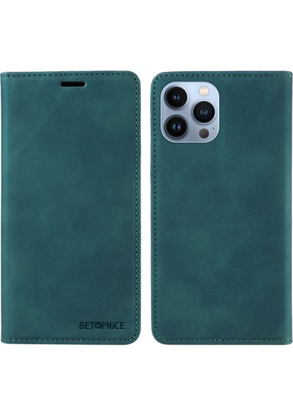 Iphone 13 Pro Max Telefon Kılıfı Cüzdan Telefon Kabuğu Pu Deri Stand Kapağı Rfıd Engelleme Telefon Vaka Yeşil (Yurt Dışından)