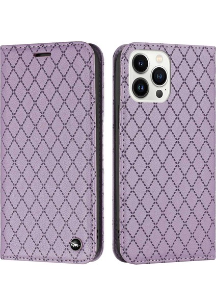 Iphone 13 Pro Max Telefon Kılıfı 6.7 Inç Rhombus Desen Kabartmalı Koruyucu Kapak Litchi Doku Pu Deri Deri Stand Rfıd Bloking Telefon Kapağı Cüzdan-Doğru ile (Yurt Dışından)