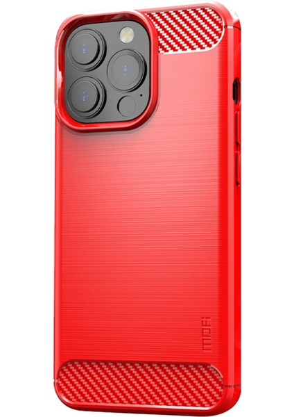 Iphone 13 Pro Max Telefon Kılıfı 6.7 Inç Karbon Fiber Doku Parmak Izi Tpu Kılıf Fırçalanmış Telefon Kapak-Kırmızı (Yurt Dışından)