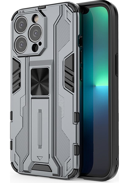 Iphone 13 Pro Telefon Kılıfı Için Zırh Düzey Koruma Kickstand Hibrid Hard Pc Yumuşak Tpu Şok Geçirmez Koruyucu Koruyucu Kılıf 6.1 Inç-Grey (Yurt Dışından)