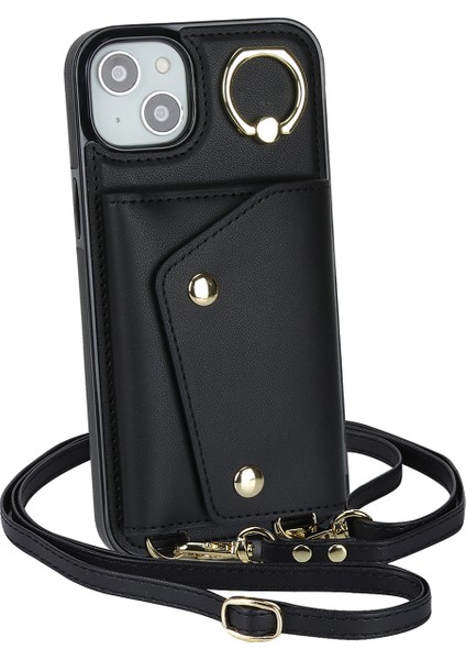 Iphone 12 Mini Deri Kaplamalı Tpu Telefon Kickstand Case Zipper Cüzdan Crossbody Telefon Kapak Black (Yurt Dışından)