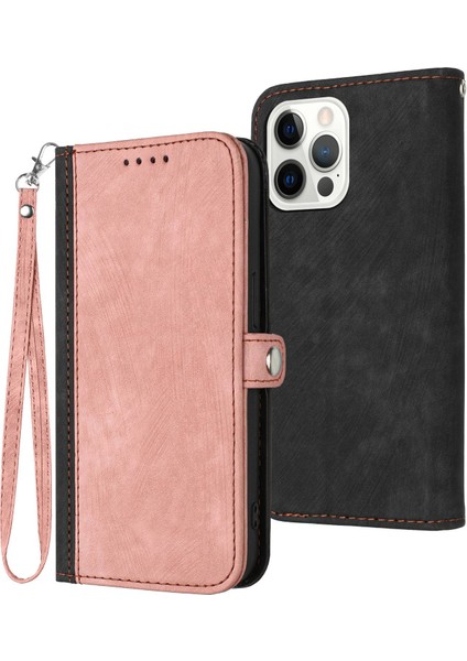 Iphone 13 Pro Max Telefon Kılıfı Akıllı 6.7 Inç Tam Koruma Pu Deri Stand Çift Manyetik Toka Telefon Kapak Kabuğu Strap-Pink ile (Yurt Dışından)