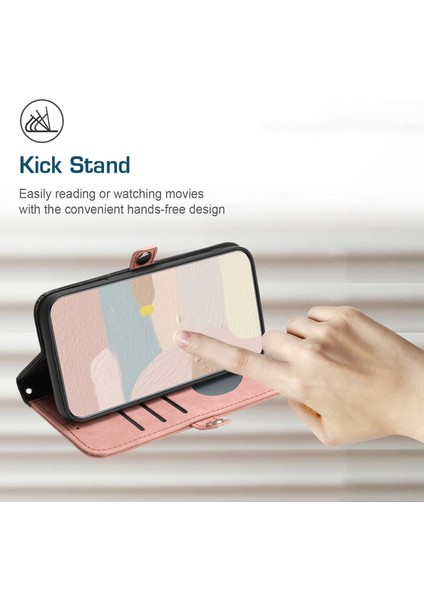 Iphone 13 Pro Max Telefon Kılıfı Akıllı 6.7 Inç Tam Koruma Pu Deri Stand Çift Manyetik Toka Telefon Kapak Kabuğu Strap-Pink ile (Yurt Dışından)