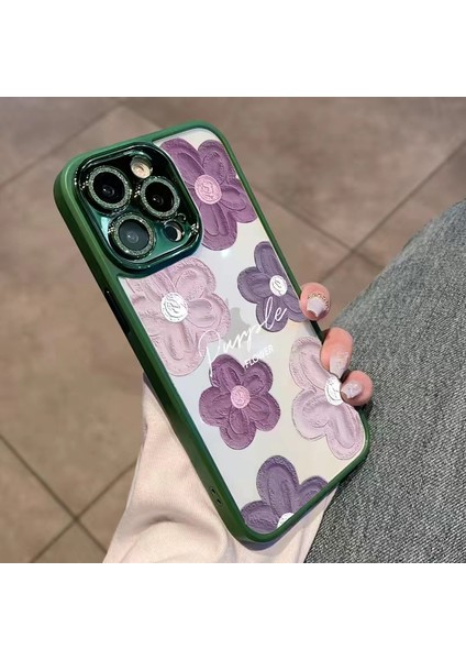 Iphone 13 Pro Max Telefon Kılıfı 6.7 Inç Yağlı Boya Çiçekleri Glitter Kamera Yüzük Telefon Kılıfı Tpu Lens Film Yeşili ile Kapak (Yurt Dışından)