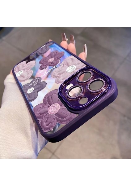 Iphone 13 Pro Max Telefon Kılıfı 6.7 Inç Yağlı Boya Çiçekleri Glitter Kamera Yüzük Telefon Kılıfı Tpu Lens Film Yeşili ile Kapak (Yurt Dışından) modelleri