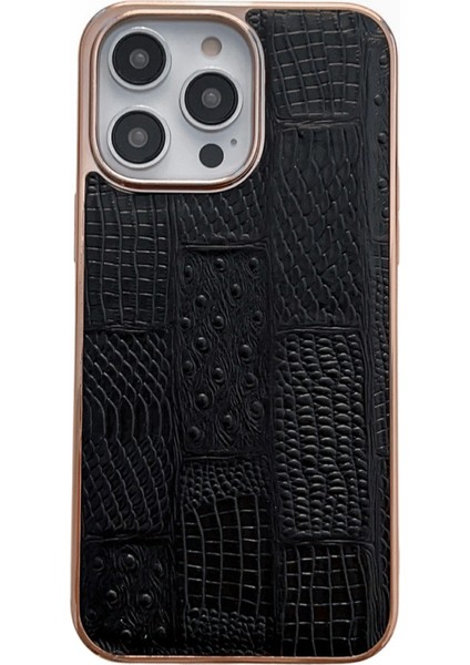 Iphone 13 Pro Telefon Kılıfı 6.1 Inç Slim Nano Electroleating Mahjong Doku Cep Telefonu Arka Kapak Orijinal Cowhide Deri+Pc+Tpu Telefon Kabuk Black (Yurt Dışından)