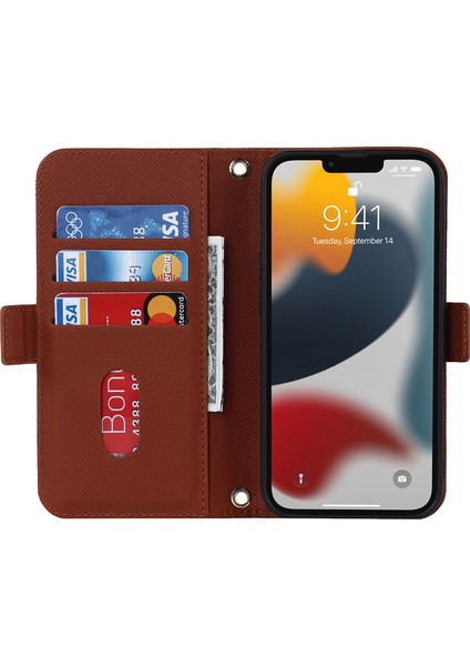 Iphone 13 Mini Telefon Kılıfı Için 5.4 Inç Anti-Fall Manyetik Kapanma Çapraz Doku Pu Deri Deri Dikkatli Kılıf Iç Mizır Makyaj Aynası ve Omuz Kayışı Kahverengi (Yurt Dışından) fiyatları