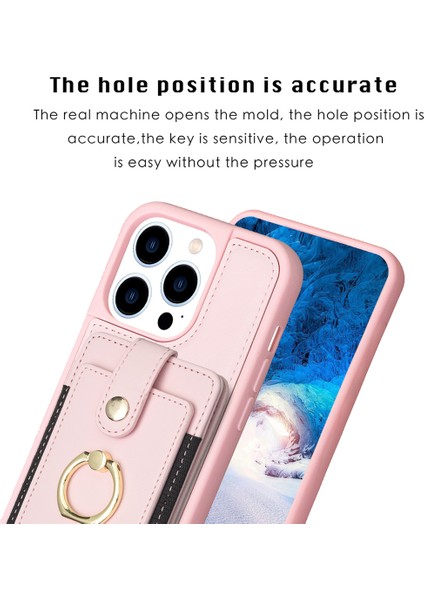 Iphone 13 Pro Max Telefon Kılıfı Yuvası Yuvası Pu Pu Deri Kapalı Tpu Yüzük Kickstand Telefon Kapak Pembe (Yurt Dışından)