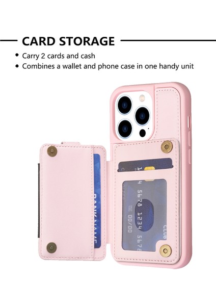 Iphone 13 Pro Max Telefon Kılıfı Yuvası Yuvası Pu Pu Deri Kapalı Tpu Yüzük Kickstand Telefon Kapak Pembe (Yurt Dışından)
