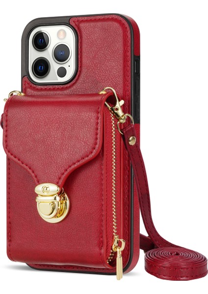 Iphone 13 Pro Max Telefon Kılıfı 6.7 Inç Zipper Telefon Kılıfı Pu Deri Kaplamalı Tpu Kickstand Card Yuvası Kapak-Kırmızı (Yurt Dışından)