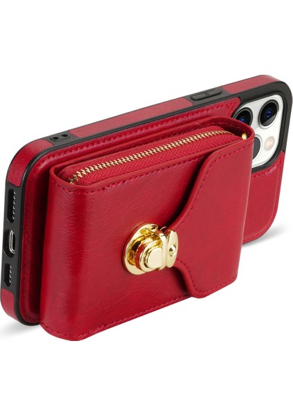 Iphone 13 Pro Max Telefon Kılıfı 6.7 Inç Zipper Telefon Kılıfı Pu Deri Kaplamalı Tpu Kickstand Card Yuvası Kapak-Kırmızı (Yurt Dışından)