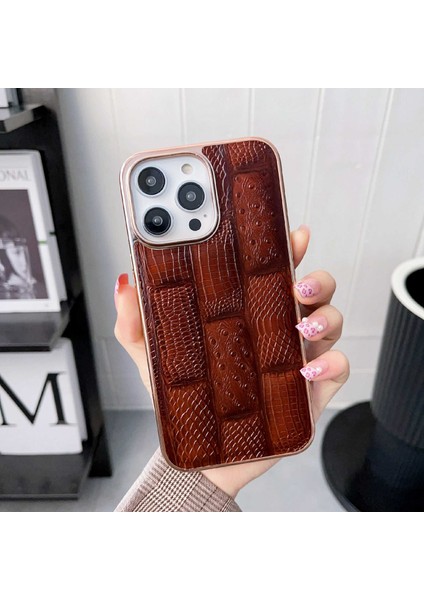 Iphone 13 Pro Max Telefon Kılıfı Orijinal Cowhide Deri+Pc+Tpu Kıçlama Anti-Sracratch 6.7 Inç Nano Elektrokaplatma Mahjong Doku Cep Telefonu Arka Kapak Kahverengi (Yurt Dışından) fiyatları