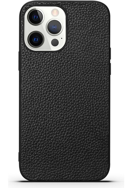 Şok Emilim Litchi Doku Orijinal Deri+Tpu Telefon Kılıfı Iphone 13 Pro 6.1 Inç-Black (Yurt Dışından)