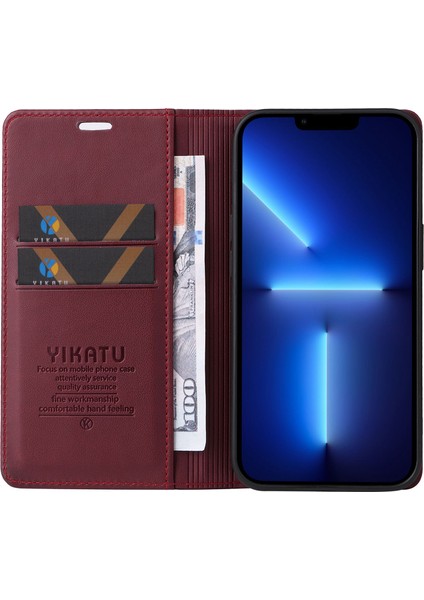 Iphone 13 Pro Telefon Kılıfı 6.1 Inç Yk- 001 Anti-Fall Manyetik Otomatik Absorbed Pu Deri Deri Flip Cüzdan Stand Koruyucu-Kırmızı (Yurt Dışından) fırsatları