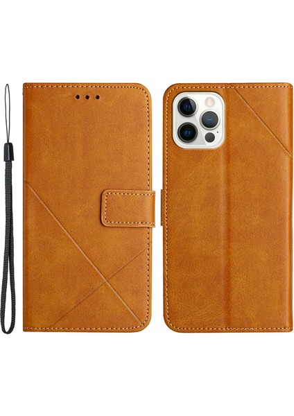 Iphone 13 Profesyonel Telefon Kılıfı Için Düz Renk Tam Koruma Standı Tasarım Pu Deri Strap 6.1 Inç-Kahverengi (Yurt Dışından)