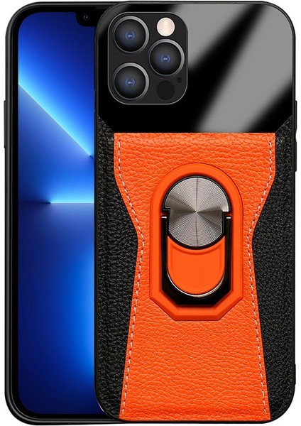Iphone 13 Pro Max Telefon Kılıfı 6.7 Inç Litchi Doku Anti-Çizelge Pu Deri+Sert Pc+Tpu Kickstand Telefon Kapağı Telefon Kabuk-Orange (Yurt Dışından)