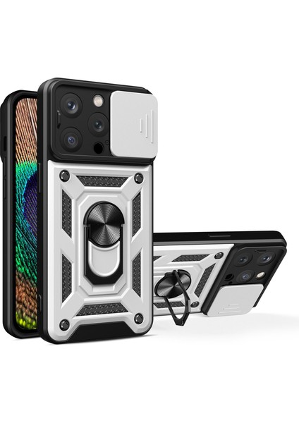 Iphone 13 Pro Telefon Kılıfı Kickstand 6.1 Inç Yerleşik Manyetik Metal Sac Hibrit Telefon Kabuk Yüzük Tutucu Slayt Kamera Kapağı ve Kirki Silver (Yurt Dışından) fiyatları