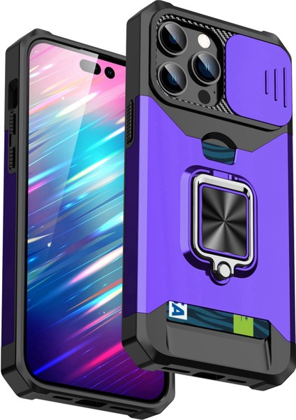 Iphone 13 Pro Telefon Kılıfı 6.1 Inç Sabit Pc+Tpu Kickstand Slayt Kamera Kapak Kartı Tutucu Telefon Kabuğu Strap-Purple ile (Yurt Dışından) fiyatları