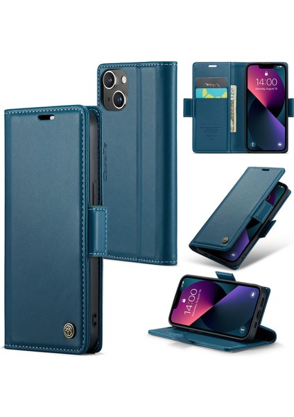 Iphone 13 Mini Rfıd Için Deri Deri Kılıf Litchi Doku Dokunlu Stand Cüzdan Telefon Kapak Mavisi (Yurt Dışından)