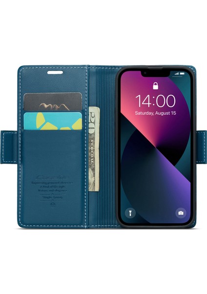 Iphone 13 Mini Rfıd Için Deri Deri Kılıf Litchi Doku Dokunlu Stand Cüzdan Telefon Kapak Mavisi (Yurt Dışından)