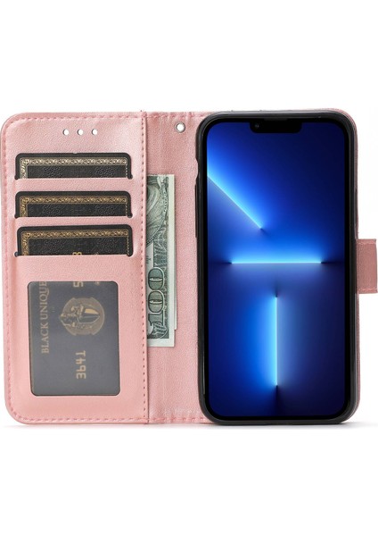 Iphone 13 Pro Maks Telefon Kılıfı Tam Koruma 6.7 Inç Baskılı Güller Pu Deri Flip Cüzdan Kapak Stand Telefon Kabuk Golü Altın (Yurt Dışından)