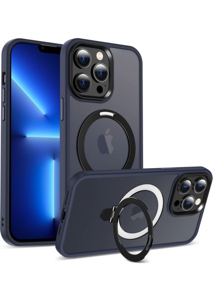 Iphone 13 Pro Telefon Kılıfı Için 6.1 Inç Magsafe Pc+Tpu Ring Kickstand Cover-Dark Blue ile Uyumlu (Yurt Dışından)