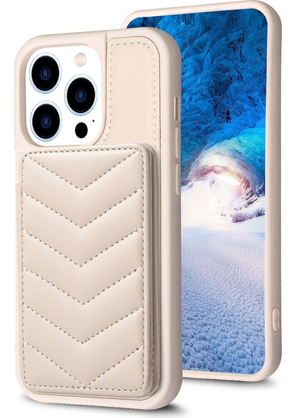 Iphone 13 Pro Telefon Kılıfı Kickstand Wave Dikiş Doku Kart Tutucu Tpu+Pu Deri-Bej (Yurt Dışından) fiyatları
