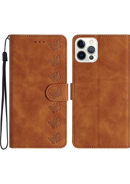 Iphone 13 Pro Max Telefon Kılıfı 6.7 Inç Kelebek Baskılı Telefon Kılıfı Pu Deri Cüzdan Kapağı Stand-Brown (Yurt Dışından)