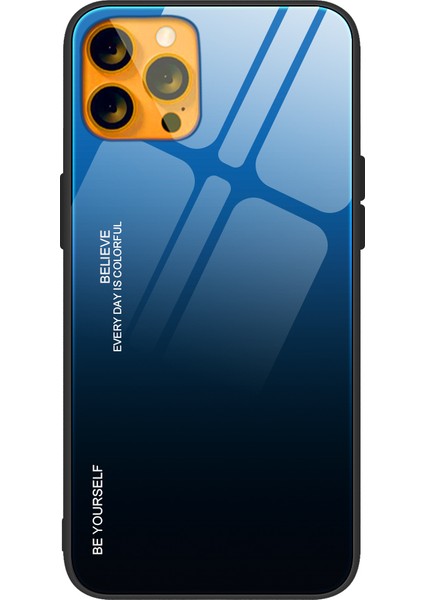 Iphone 13 Pro Telefon Kılıfı Için Ince Işık Gradyanı 9h Sertlik Temperli Cam+Tpu Giyim-Dirençli Anti-Drop Hibrit Kılıfı 6.1 Inç-Mavi/siyah (Yurt Dışından)