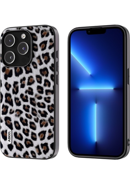 Iphone 13 Pro Max Telefon Kılıfı Geri Kapak Pu Deri Kaplamalı Tpu+Pc Leopar Doku Telefon Kılıfı Silver (Yurt Dışından)