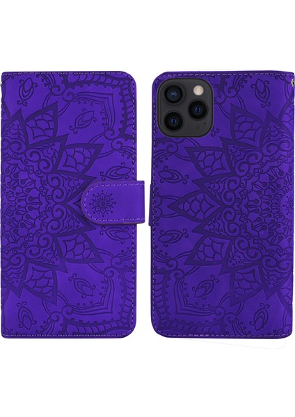 Iphone 13 Pro Telefon Kılıfı Için Çiçek Çok Yolda Koruma Telefon Kabuğu Cüzdan Standı Tasarım Deri Kılıf 6.1 Inç-Mor (Yurt Dışından)