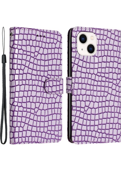 Iphone 13 Mini Telefon Kılıfı Için 5.4 Inç Manyetik Tokalı Timsah Doku Pu Deri Stand El Strap-Purple ile Telefon Cüzdan Kılıfı (Yurt Dışından)