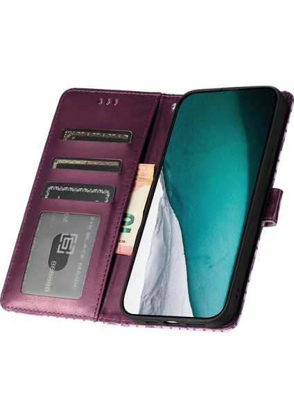 Iphone 13 Mini Telefon Kılıfı Için 5.4 Inç Manyetik Tokalı Timsah Doku Pu Deri Stand El Strap-Purple ile Telefon Cüzdan Kılıfı (Yurt Dışından)