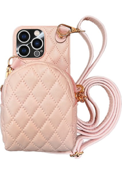 Iphone 13 Pro Max Telefon Kılıfı 6.7 Inç Baskılı Rhombus Desen Çıkarılabilir Kart Tutucu Pu Deri Kaplamalı Pc Crossbody Fermuar Çanta Kapağı Omuz Kayışı Pink ile (Yurt Dışından)